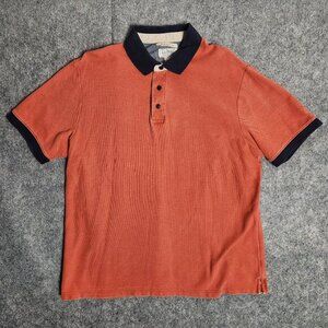 LL Bean Polo Shirt Men L Reg Orange Blue Rugby Casual Preppy Traditional Fit‎